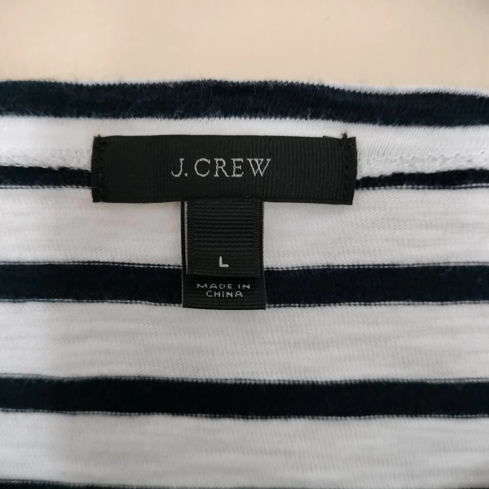 J Crew women long sleeve Cotton Blue white striped floral Top shirt L Nautical